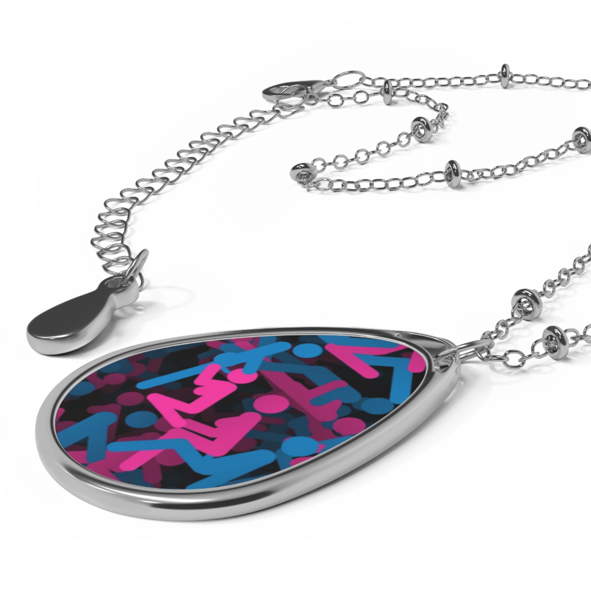 Colorful Abstract Oval Necklace - Getting Busy