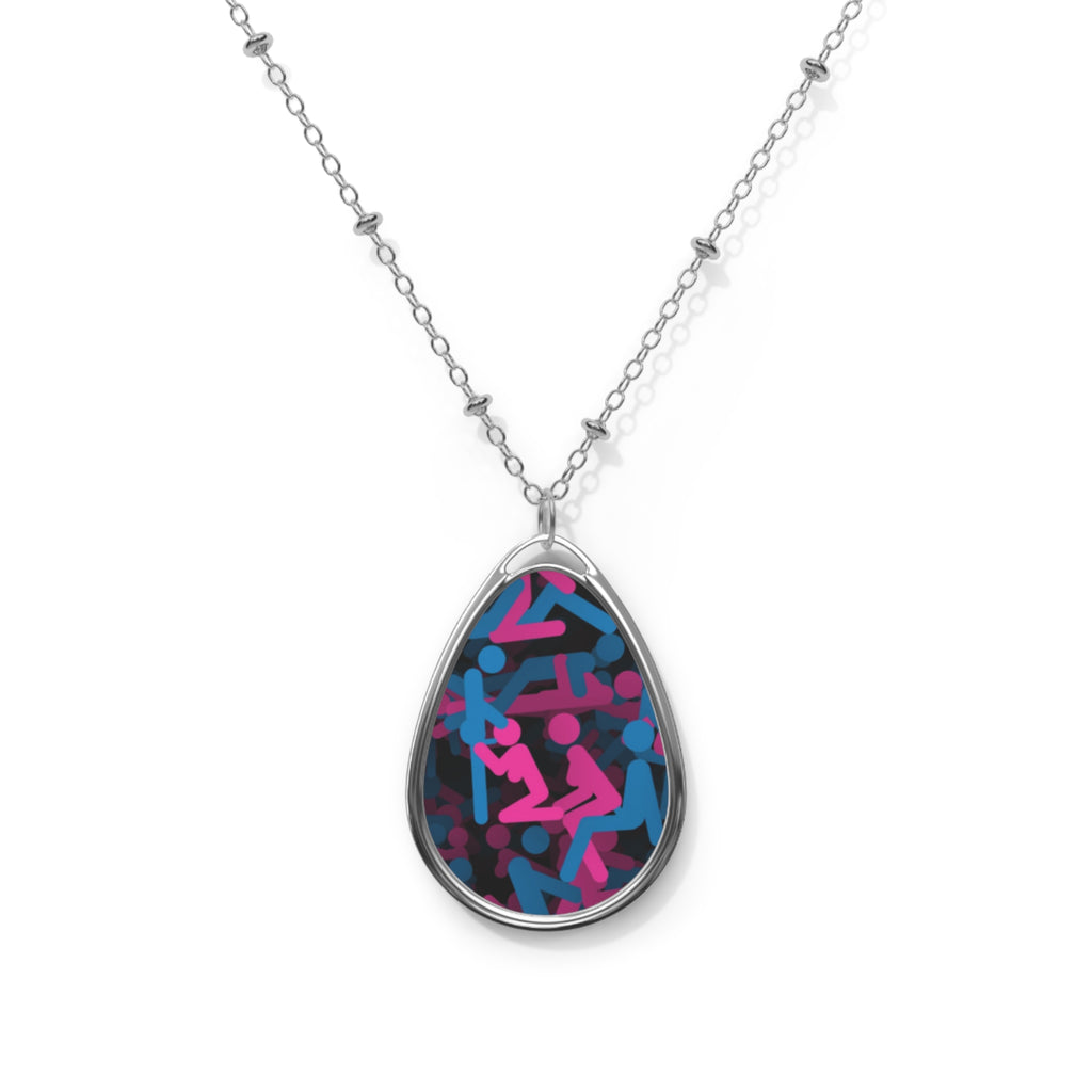 Colorful Abstract Oval Necklace - Getting Busy