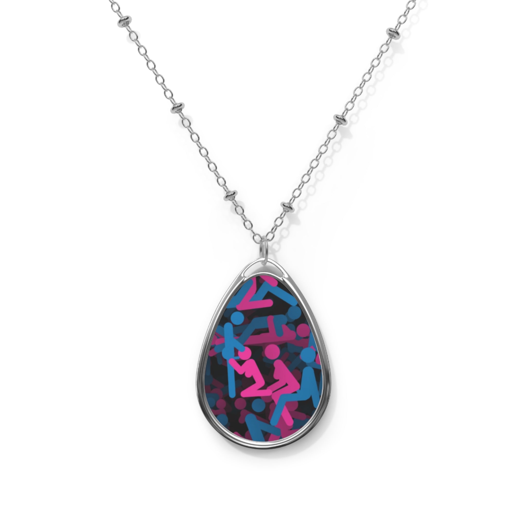 Colorful Abstract Oval Necklace - Getting Busy