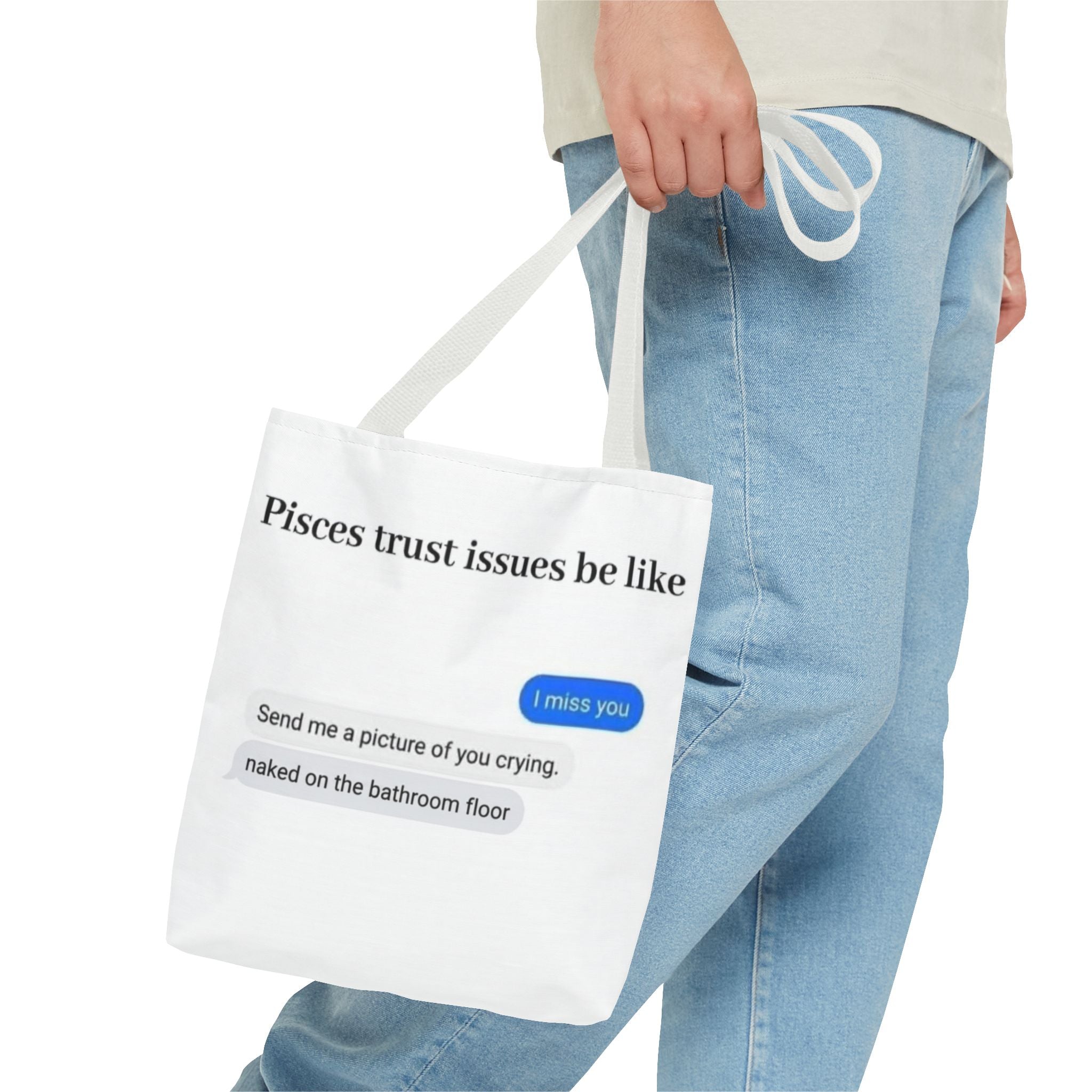 Pisces Tote Bag — Funny 'Pisces trust issues be like' Text & Zodiac Pisces Fish Design