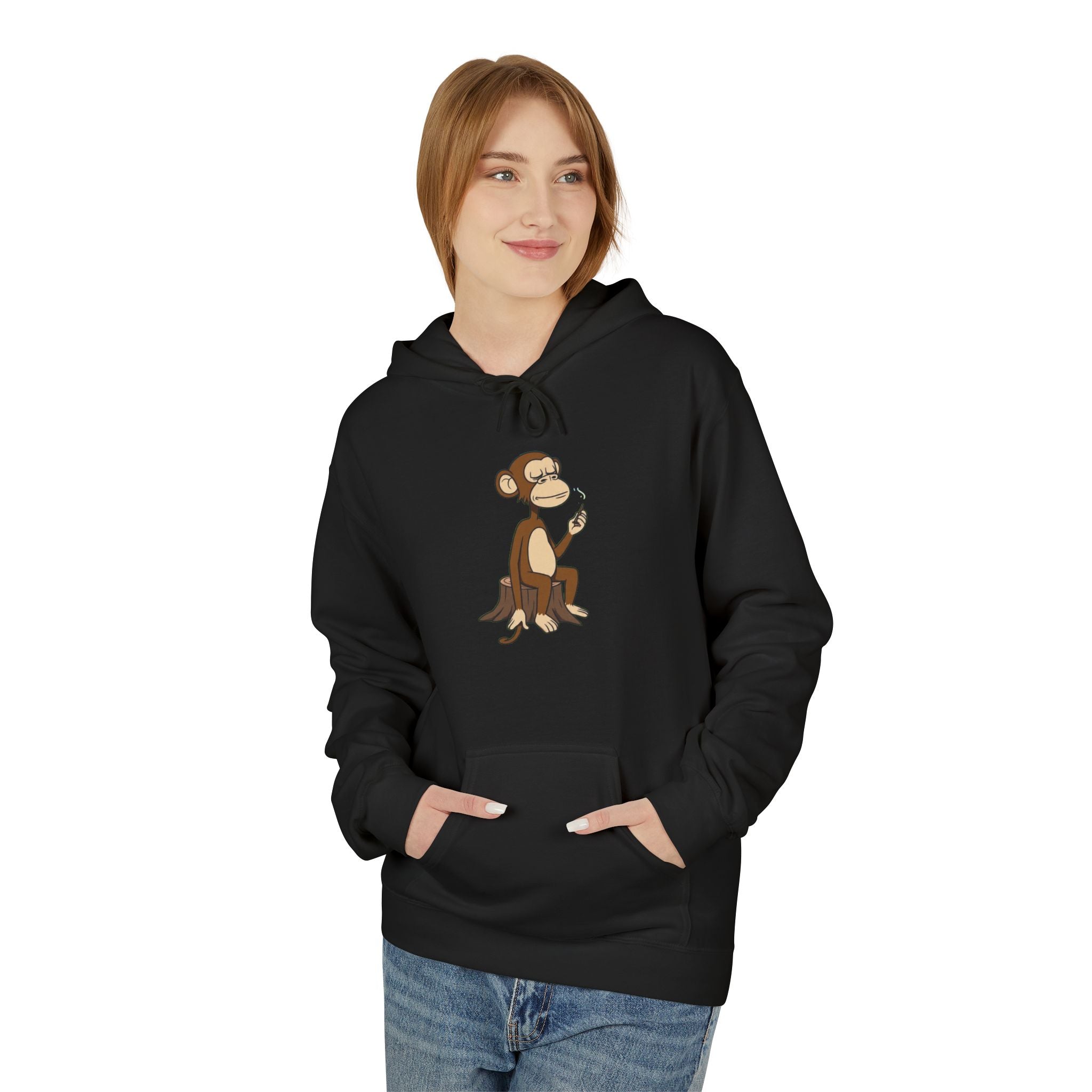 Fleece Hoodie Smoking Monkey Design